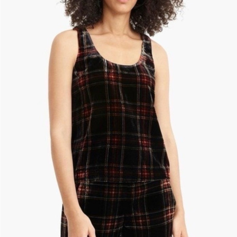 NWT J. Crew Velvet Tank Top Stewart Tartan plaid women’s holidays party lined - Picture 5 of 12